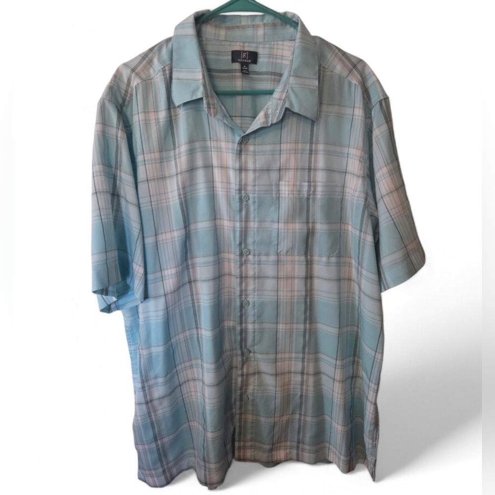 Light Blue Plaid Short Sleeve Men's Shirt